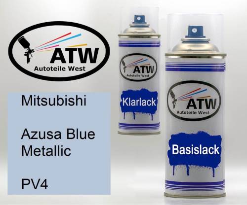 Mitsubishi, Azusa Blue Metallic, PV4: 400ml Sprühdose + 400ml Klarlack - Set, von ATW Autoteile West.
